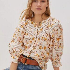 Anthropologie Floral Harmony Lace Peasant Blouse.  Size S.